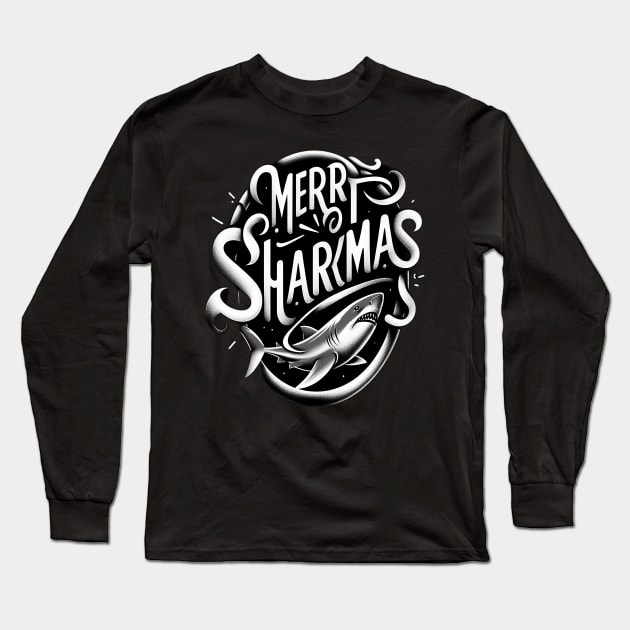 Merry Sharkmas, Santa Waving, Christmas Gift, m Shark Gift Long Sleeve T-Shirt by Customo